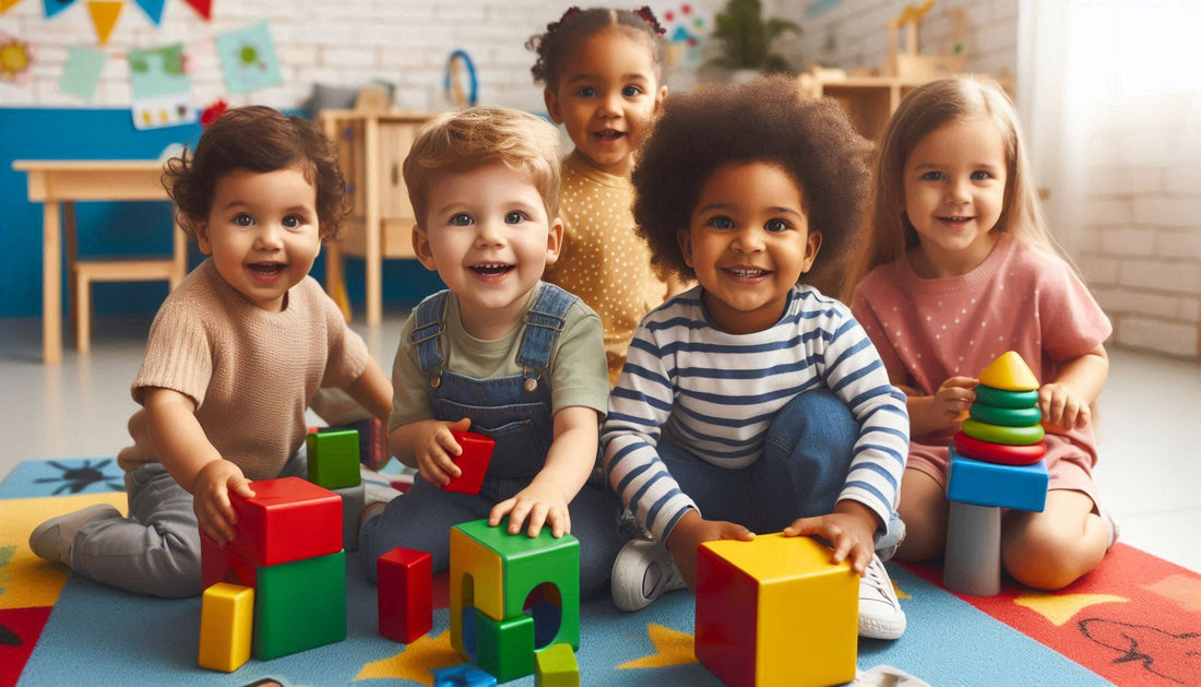 happy children toddlers playing daycare school